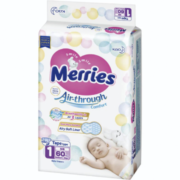 Product image of MERRIES VELCRO TALLA RN PAÑAL 60 UNID. + PELUCHE CONEJO