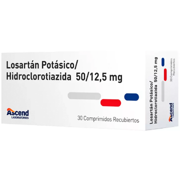 Product image of Losartán potásico + Hidroclorotiazida 50/12,5 x 30 comprimidos recubiertos