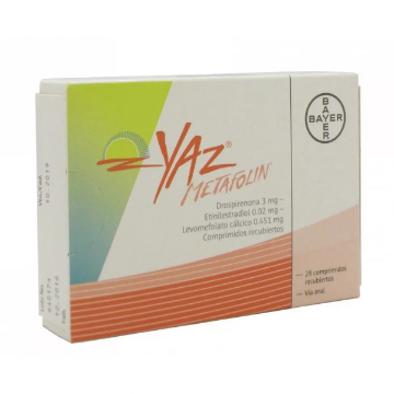 Product image of YAZ METAFOLIN 28 COMP.REC. (DROSPIRENONA+ETINILESTRADIOL+LEVOMEFOLATO)