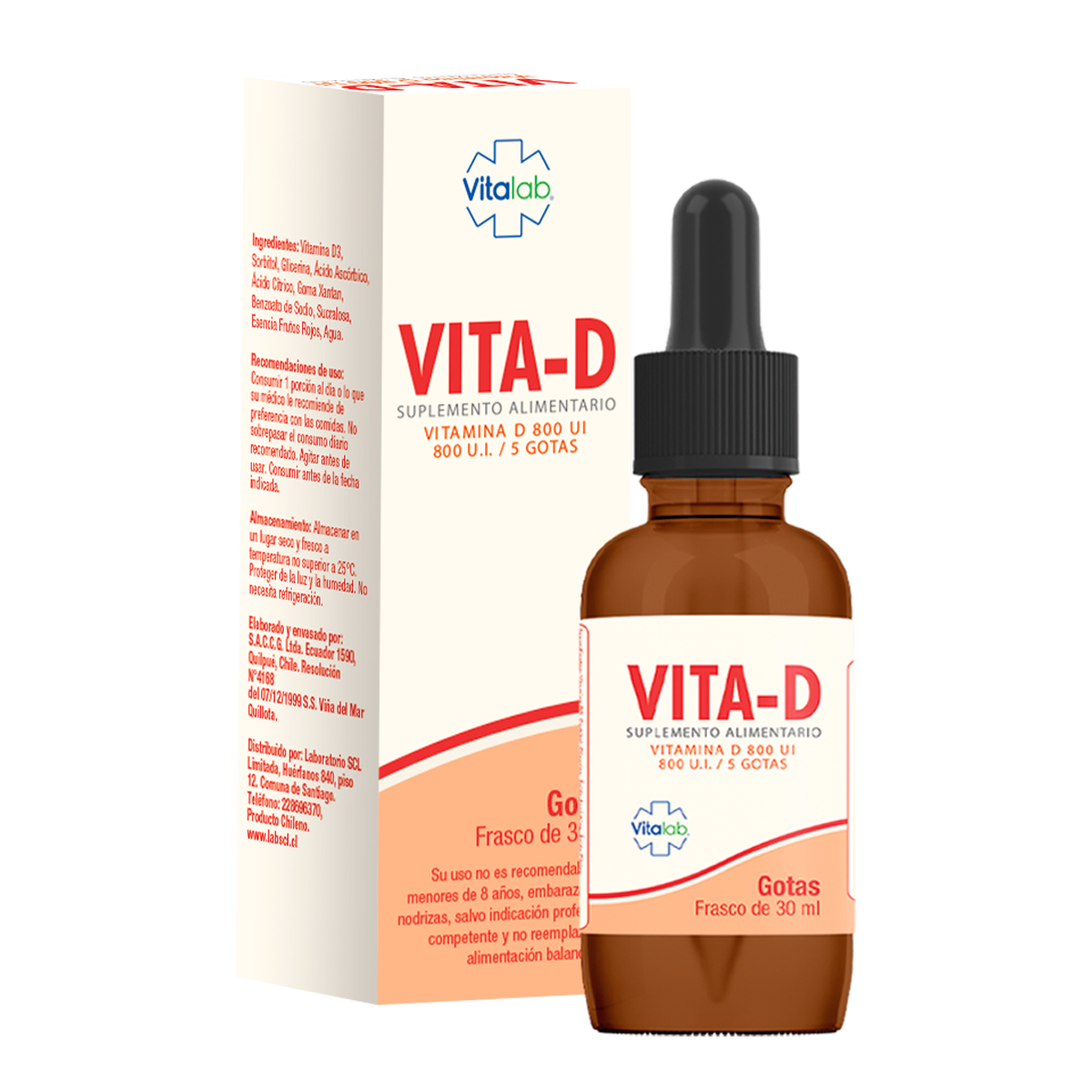 Product image of VITA D 800 UI GOTAS 30 ML. - Vitalab