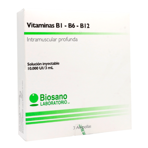 Product image of VITAMINAS B1-B6-B12 SOLUCION INYECTABLE x3 AMPOLLAS DE 10.000UI/3ML - Biosano