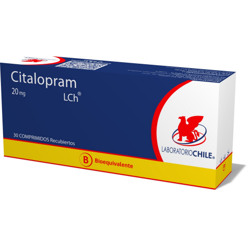 Product image of CITALOPRAM BIOEQUIVALENTE COMPRIMIDOS RECUBIERTOS  20MG.30 - Lab. chile