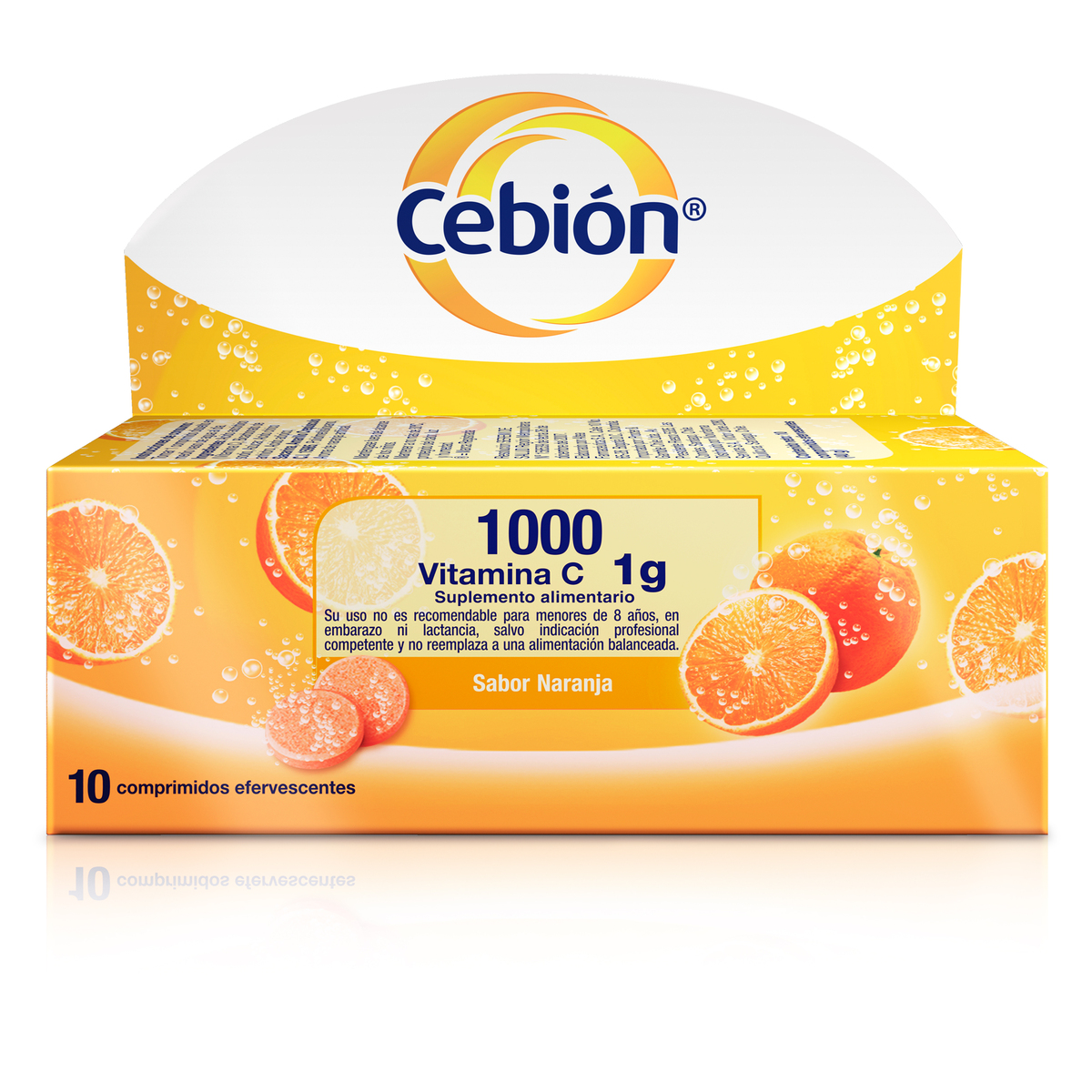 CEBION VITAMINA C COMPRIMIDOS EFERVECENTES 1000MG.1GR SABOR NARANJA X10 - P&g farma