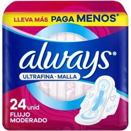 Toallas Femeninas Always Ultrafina Día Malla 24 Unidades