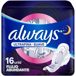 Toallas Femeninas Always Ultrafina Nocturna Suave 16 Unidades