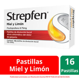 Strepfen Flurbiprofeno 8.75mg Miel y Limón 16 Comprimidos