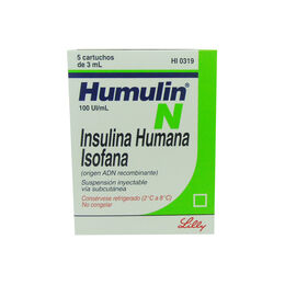 Humulin N Insulina Isofánica 100UI/ml Inyectable 3 Cartuchos 3ml