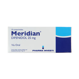 Meridian Difenidol 25mg 10 Comprimidos