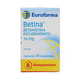 Betina (B) Betahistina 16mg 30 Comprimidos