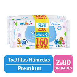 Toallitas Húmedas Para Bebés Pack 2 por 80 Unidades - Emuwipes