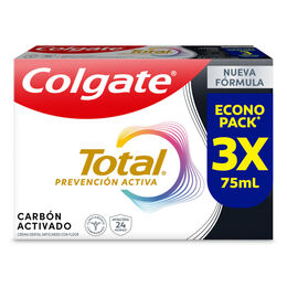 Product image of Pasta Dental Colgate Total Carbón Activado con Flúor 75ml 3 Unidades