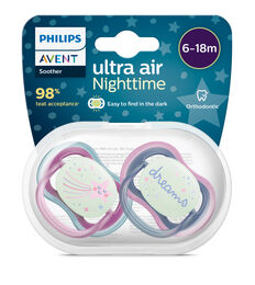 Product image of Chupete Ultra Air Nocturno Niña 6-18m 2 Unidades - Avent