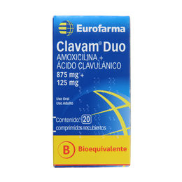 Clavam Duo (B) Amoxicilina / ícido Clavulánico 875/125 20 Comprimidos Recubiertos