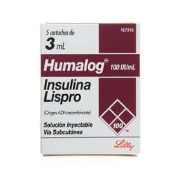 Humalog Insulina Lispro 100UI/ml Inyectable 3ml 5 Cartuchos