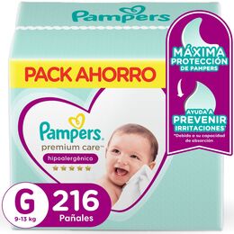 Pañales Desechables Pampers Premium Care Hipoalergénico Talla G 216 Unidades