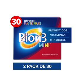 Bion3 Mini Multivitamínico para niños con Minerales y Probióticos de sabor Frambuesa 60 Comprimidos Recubiertos