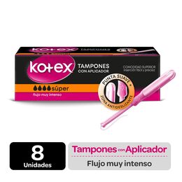 Product image of Tampones Kotex Súper con aplicador 8 Unidades