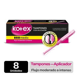 Tampones Kotex Medio con aplicador 8 Unidades